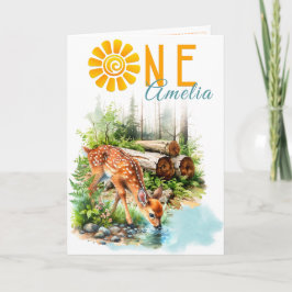 Forest Fawn Woodland First Birthday Card Kaart
