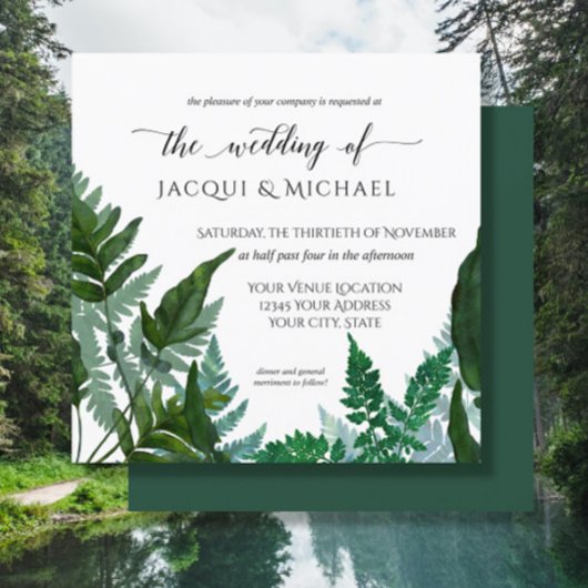 Forest Fern Foliage Waterverf Wedding | Vierkant Kaart