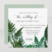Forest Fern Foliage Waterverf Wedding | Vierkant Kaart (Voorkant / Achterkant)