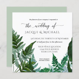 Forest Fern Foliage Waterverf Wedding | Vierkant Kaart