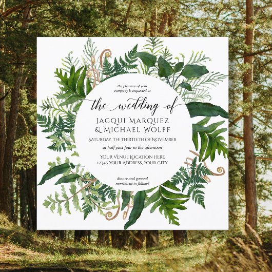 Forest Ferns Foliage Wedding Waterverf Wreater Kaart