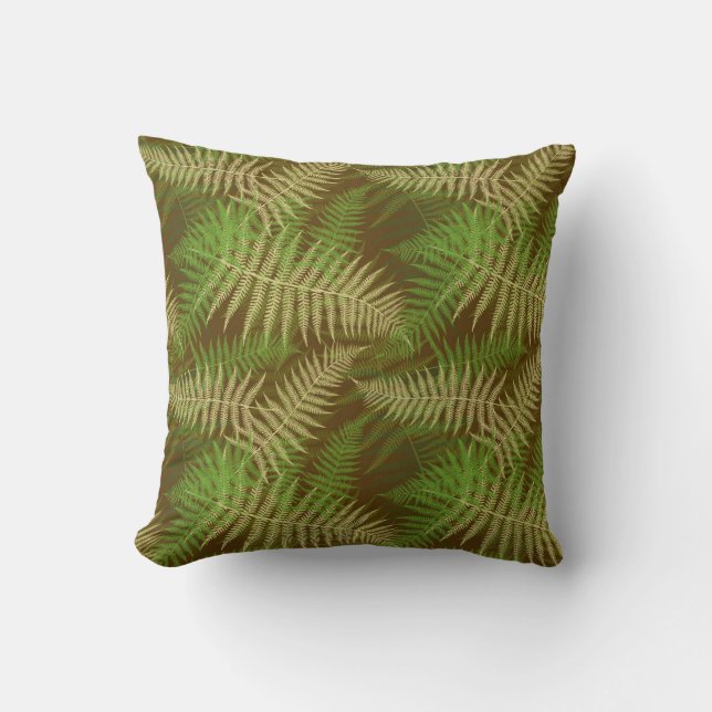 Forest Ferns Pattern Brown and Green Kussen (Voorkant)