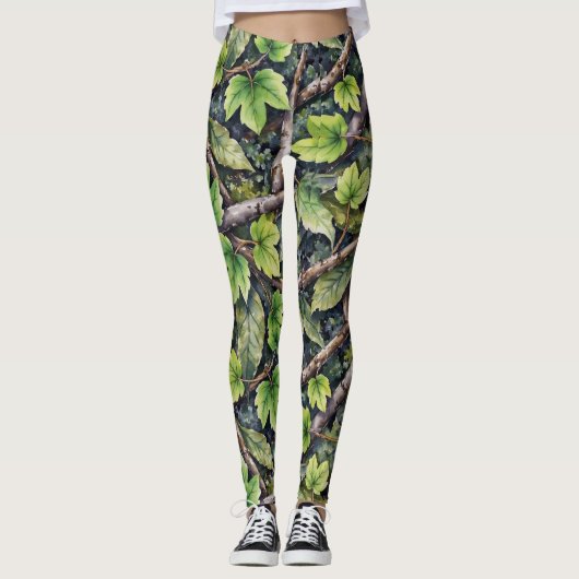 Forest Floor Naadloze Patroon Camouflage Stijl Leggings (Voorkant)