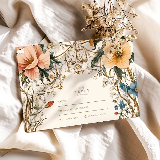 Forest Floral Fern Wedding RSVP Kaartje