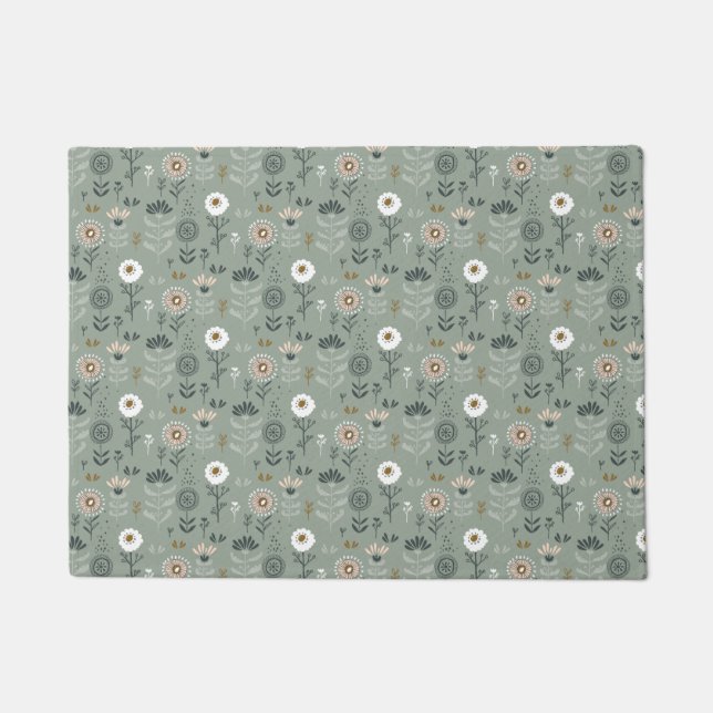 Forest Floral Sage Green Deurmat (Voorkant)