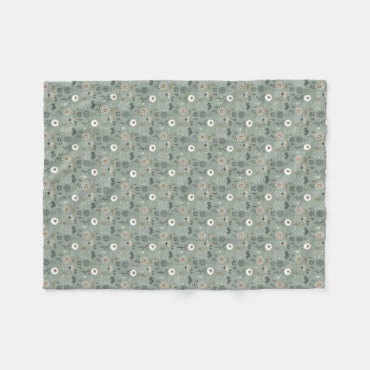Forest Floral Sage Green Fleece Deken (Voorkant (Horizontaal))