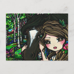 Forest Flower Horse Girl Fairy Fantasy Briefkaart