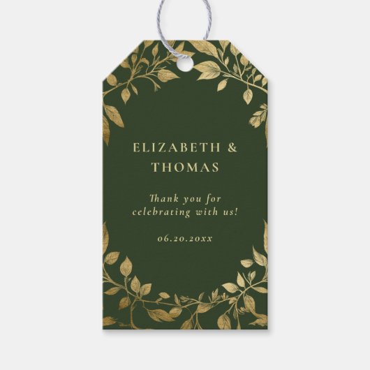 Forest Foliage Botanical Elegant Gold Moss Wedding Cadeaulabel (Voorkant)