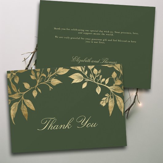 Forest Foliage Botanical Elegant Script Wedding Bedankkaart
