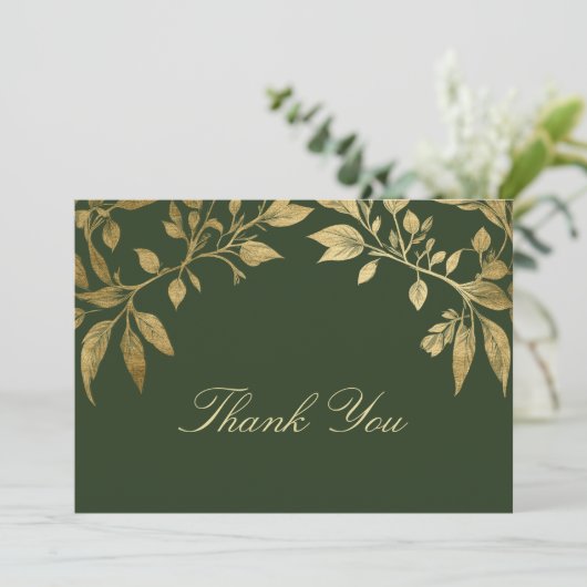 Forest Foliage Botanical Elegant Script Wedding Bedankkaart (Staand voorkant)