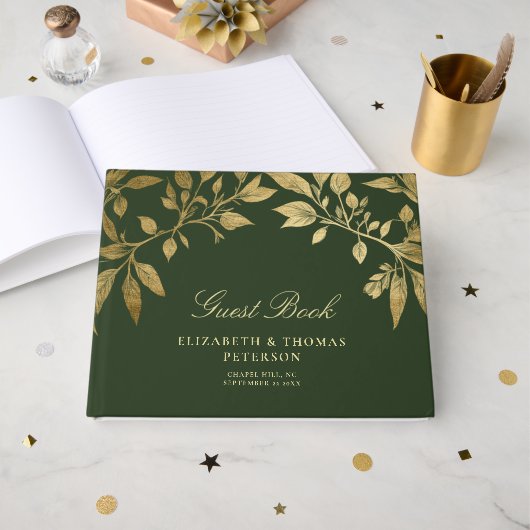 Forest Foliage Botanical Elegant Script Wedding Gastenboek (Voorkant open)