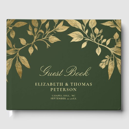 Forest Foliage Botanical Elegant Script Wedding Gastenboek (Voorkant)