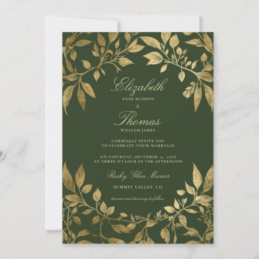 Forest Foliage Botanical Elegant Script Wedding Kaart (Voorkant)