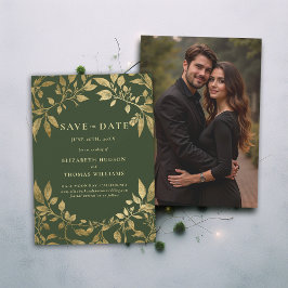 Forest Foliage Botanical Photo Wedding Save Date Kaart