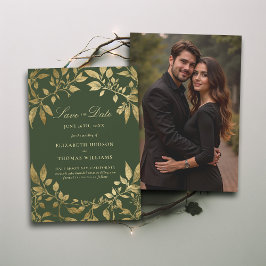 Forest Foliage Magical Photo Wedding Save Date Kaart