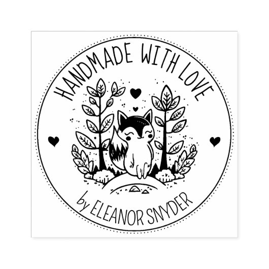 Forest Fox, aangepast handgemaakt met liefde, Rubberstempel (Afrduk)