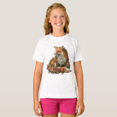 Forest Fox geborduurde puzzel T-shirt (Voorkant volledig)