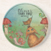 Forest Fox, Snail Fairy Eerste Verjaardag Zandsteen Onderzetter (Voorkant)
