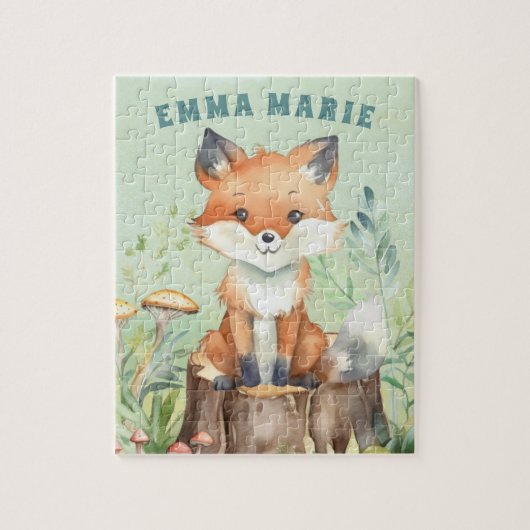 Forest Fox Woodland Animal Kinder gepersonaliseerd Legpuzzel (Verticaal)