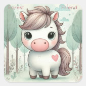 Forest Friend Schattige Pony Pastel Vierkante Sticker (Voorkant)