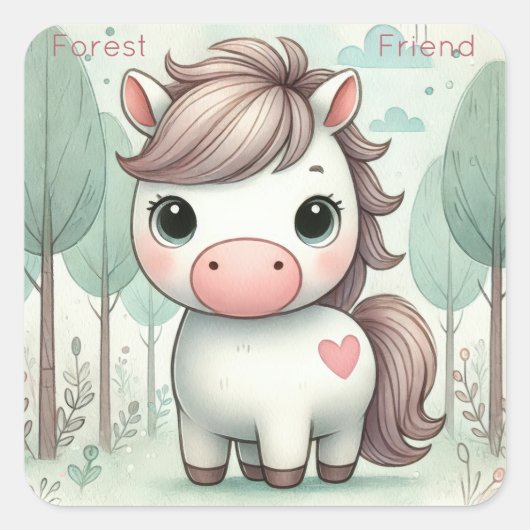 Forest Friend Schattige Pony Pastel Vierkante Sticker (Voorkant)