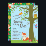Forest Friends 1e Verjaardag Schattigee Uitnodigin Kaart<br><div class="desc">Deze schattige mod forest friends verjaardagsfeestuitnodigingen zijn ideaal voor een 1e verjaardagsfeest! Pas de tekst aan om deze van u te maken. De moderne look en feel is de perfecte manier om je kleine vos en uil liefhebbende kleintje te vieren op hun eerste verjaardag!</div>