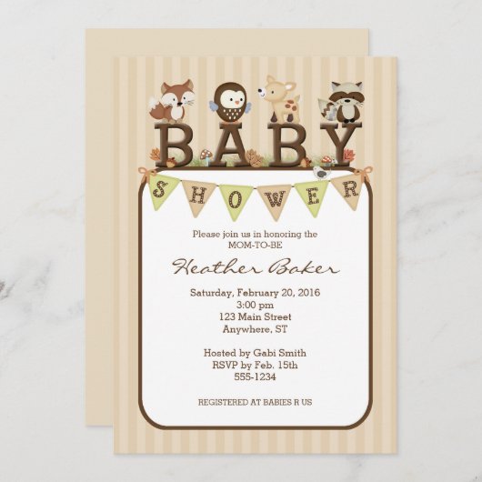 Forest Friends Baby shower Uitnodiging (Voorkant / Achterkant)