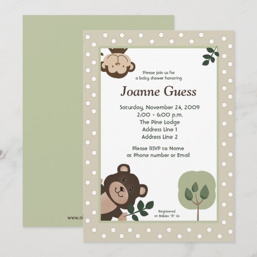 Forest Friends Beer & Monkey Baby shower Kaart (Voorkant / Achterkant)