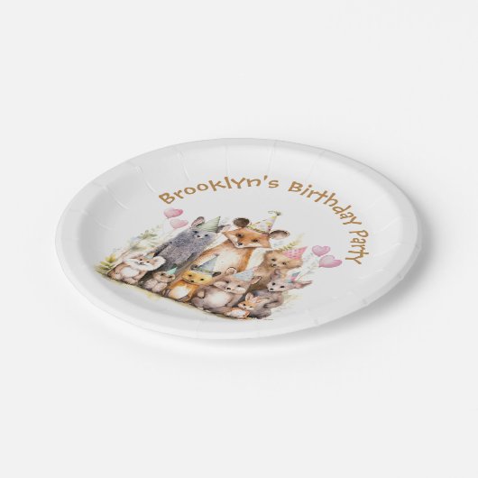 Forest Friends Birthday Party Papieren Bordje (Gekanteld)