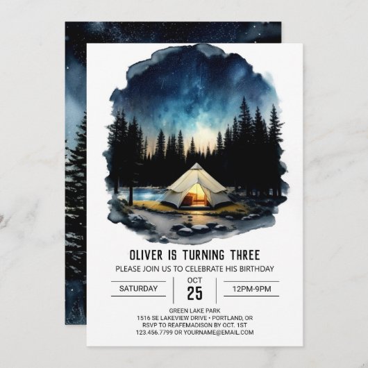 Forest Friends Camper Verjaardag uitnodiging (Voorkant / Achterkant)