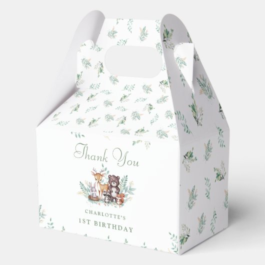 Forest Friends eerste verjaardag Favoriete Box Bedankdoosjes (Voorkant)