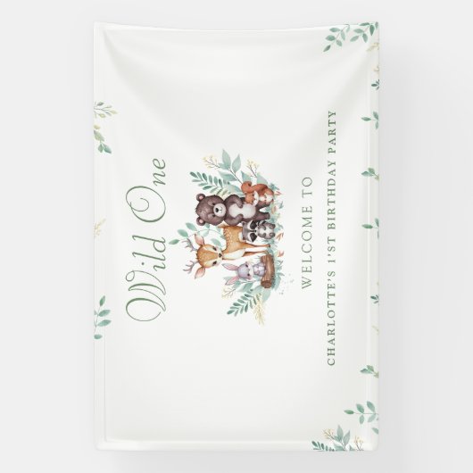 Forest Friends eerste verjaardag Spandoek (Verticaal)