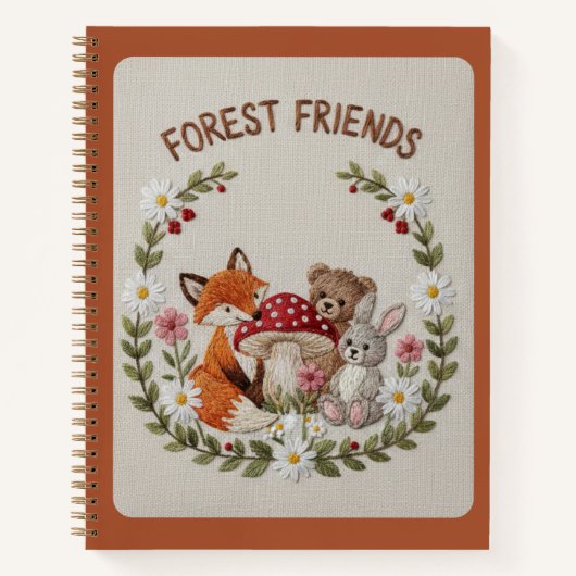 Forest Friends Embroidered Fox, Bear & Bunny Notitieboek (Voorkant)