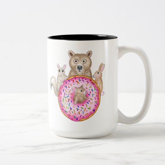 Forest Friends en Donut Whimsical geïllustreerde m Tweekleurige Koffiemok (Rechts)