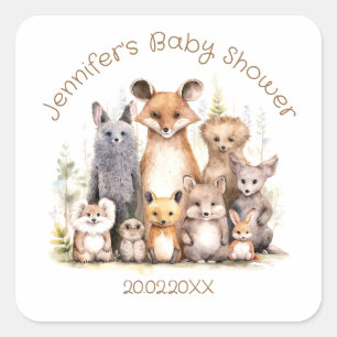 Forest Friends   Schuddieren   BABY SHOWER Vierkante Sticker