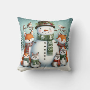 Forest Friends Snowman Familie Kerstmis Kussen