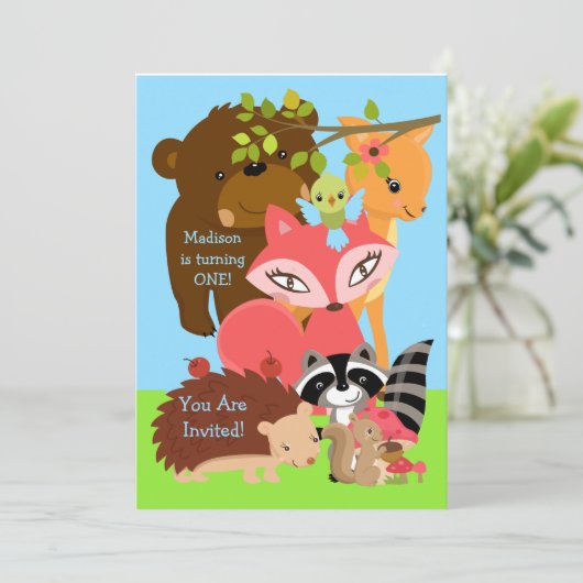 Forest Friends Woodland Aangepaste Uitnodiging (Staand voorkant)