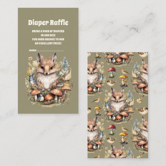 Forest Friends Woodland Baby shower Diaper Raffle Informatiekaartje (Voorkant / Achterkant)