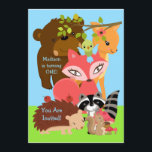Forest Friends Woodland Custom Invitation Kaart<br><div class="desc">Uitnodiging voor kinderen met schattige bosaredieren zoals een beer,  herten,  vogels,  rode vos,  porcupine,  wasbeer en eekhoorn!</div>