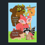 Forest Friends Woodland Custom Invitation Kaart<br><div class="desc">Uitnodiging voor kinderen met schattige bosaredieren zoals een beer,  herten,  vogels,  rode vos,  porcupine,  wasbeer en eekhoorn!</div>