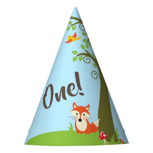 Forest Friends Woodland Cute 1st Birthday Party Feesthoedjes (Voorkant)