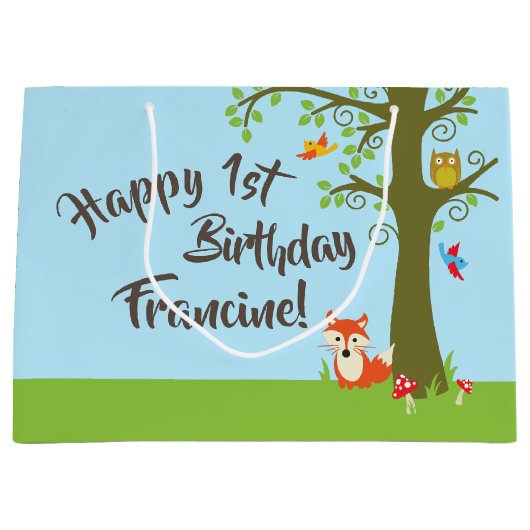 Forest Friends Woodland Cute 1st Birthday Party Groot Cadeauzakje (Voorkant)