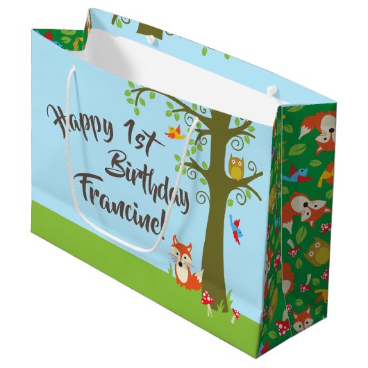 Forest Friends Woodland Cute 1st Birthday Party Groot Cadeauzakje (Voorkant Gekanteld)