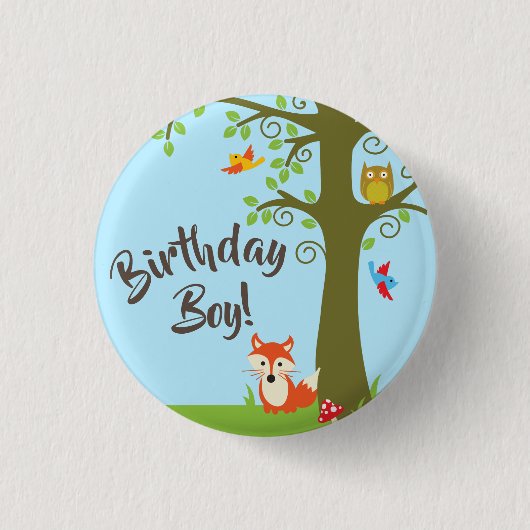 Forest Friends Woodland Cute 1st Birthday Party Ronde Button 3,2 Cm (Voorkant)