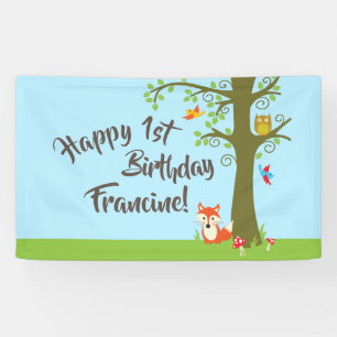 Forest Friends Woodland Cute 1st Birthday Party Spandoek