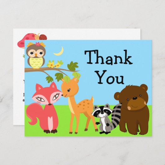 Forest Friends Woodland Dank u Briefkaart (Voorkant / Achterkant)
