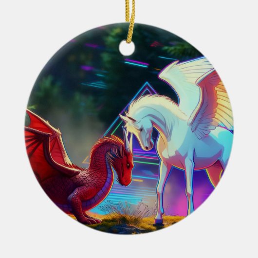 Forest Friends - Young Dragon and Young Pegasus Keramisch Ornament (Voorkant)