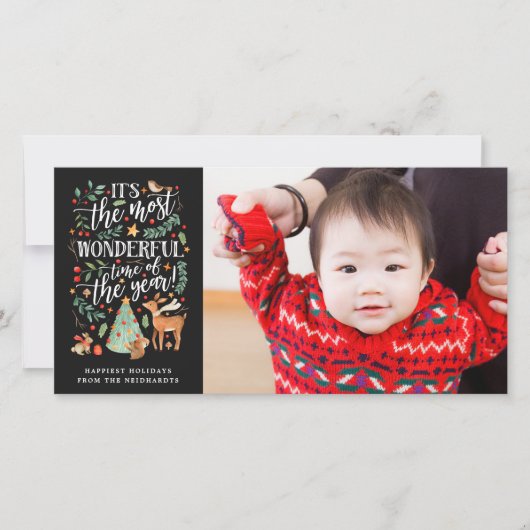 Forest Friends | Zwart | Foto Feestdagenkaart (Voorkant)