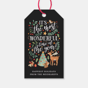 Forest Friends Zwart Vakantie Cadeaulabel