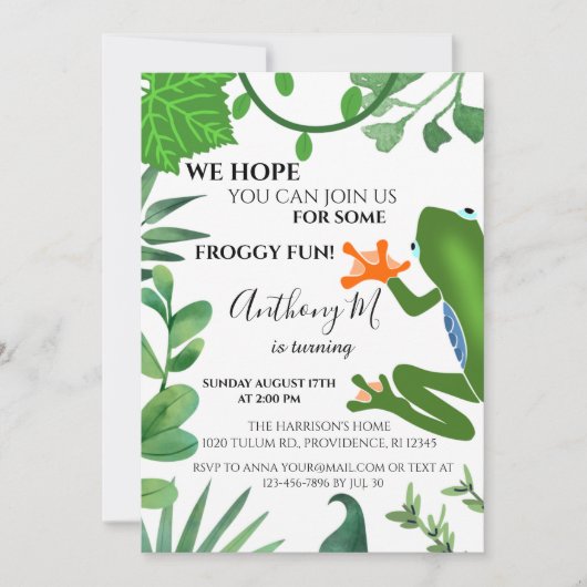 Forest Frog 1e verjaardagsfeestuitnodiging Kaart (Voorkant)